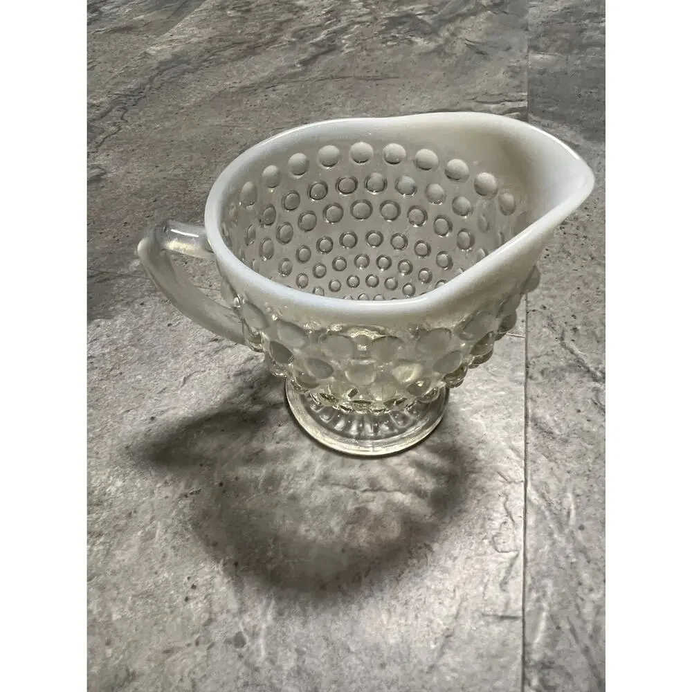 Anchor Hocking Milk glass hobnail creamer pitcher- Antique